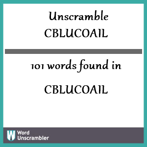 101 words unscrambled from cblucoail