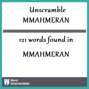 121 words unscrambled from mmahmeran