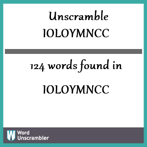 124 words unscrambled from ioloymncc