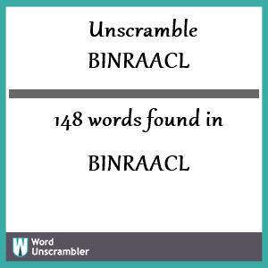 148 words unscrambled from binraacl