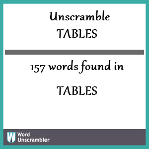 157 words unscrambled from tables