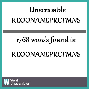 1768 words unscrambled from reoonaneprcfmns