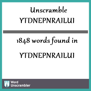 1848 words unscrambled from ytdnepnrailui