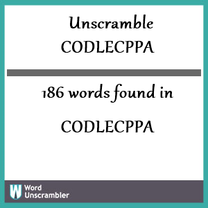186 words unscrambled from codlecppa