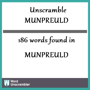 186 words unscrambled from munpreuld