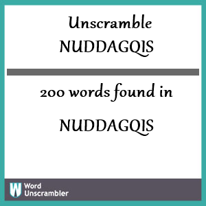 200 words unscrambled from nuddagqis