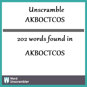 202 words unscrambled from akboctcos
