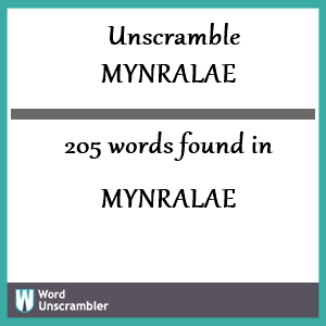 205 words unscrambled from mynralae