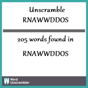 205 words unscrambled from rnawwddos