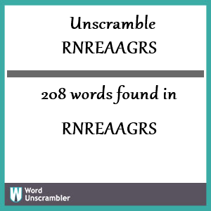 208 words unscrambled from rnreaagrs