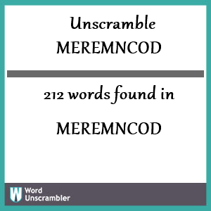 212 words unscrambled from meremncod