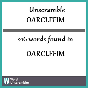 216 words unscrambled from oarclffim
