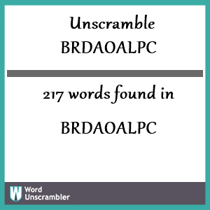 217 words unscrambled from brdaoalpc