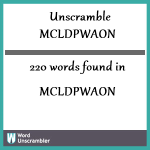 220 words unscrambled from mcldpwaon