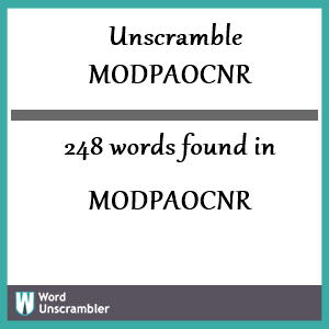 248 words unscrambled from modpaocnr