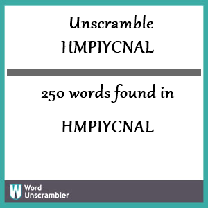 250 words unscrambled from hmpiycnal