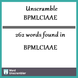 262 words unscrambled from bpmlciaae