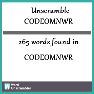 265 words unscrambled from codeomnwr