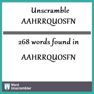268 words unscrambled from aahrrquosfn