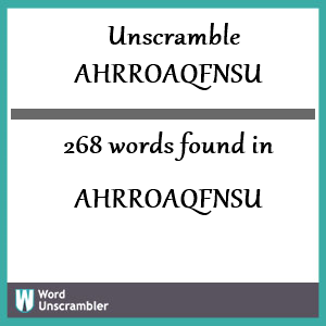 268 words unscrambled from ahrroaqfnsu