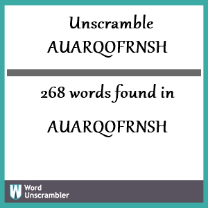 268 words unscrambled from auarqofrnsh