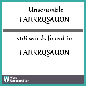 268 words unscrambled from fahrrqsauon