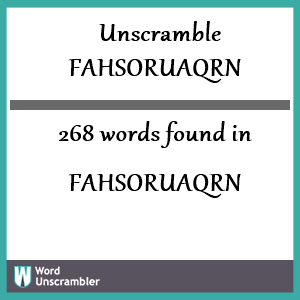 268 words unscrambled from fahsoruaqrn