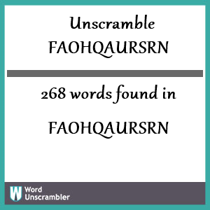 268 words unscrambled from faohqaursrn