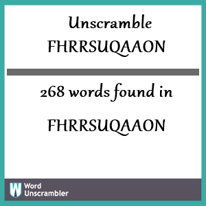 268 words unscrambled from fhrrsuqaaon