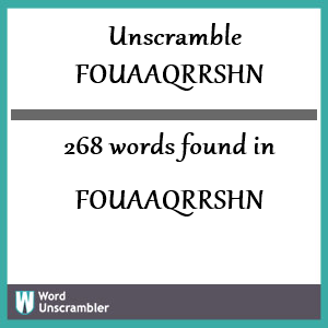 268 words unscrambled from fouaaqrrshn