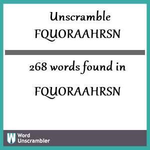 268 words unscrambled from fquoraahrsn