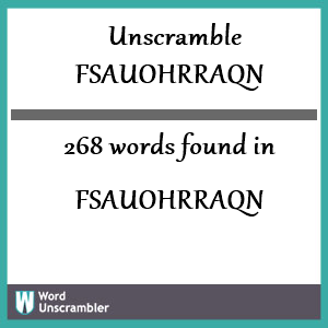 268 words unscrambled from fsauohrraqn