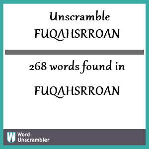 268 words unscrambled from fuqahsrroan