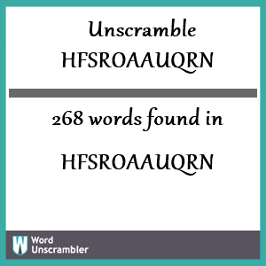 268 words unscrambled from hfsroaauqrn
