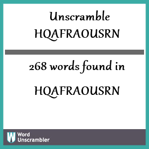 268 words unscrambled from hqafraousrn