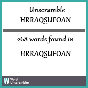 268 words unscrambled from hrraqsufoan