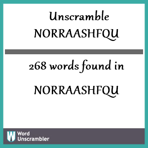 268 words unscrambled from norraashfqu