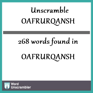 268 words unscrambled from oafrurqansh