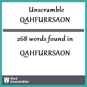 268 words unscrambled from qahfurrsaon