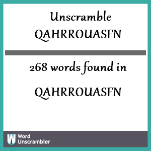 268 words unscrambled from qahrrouasfn