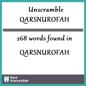 268 words unscrambled from qarsnurofah
