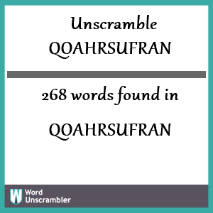 268 words unscrambled from qoahrsufran