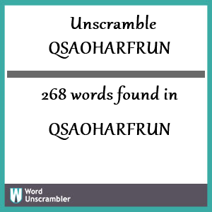 268 words unscrambled from qsaoharfrun