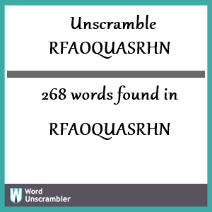 268 words unscrambled from rfaoquasrhn