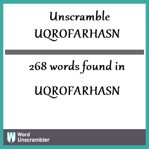 268 words unscrambled from uqrofarhasn