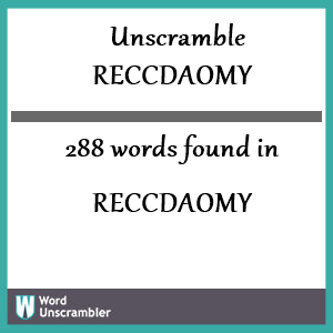 288 words unscrambled from reccdaomy