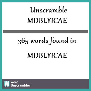 365 words unscrambled from mdblyicae