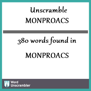 380 words unscrambled from monproacs