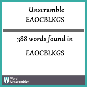 388 words unscrambled from eaocblkgs